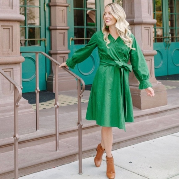 Elizabeth Wilson Designs Jillian Green Fit & Flare Wrap Dress Sz S MISSING SASH - Picture 1 of 12